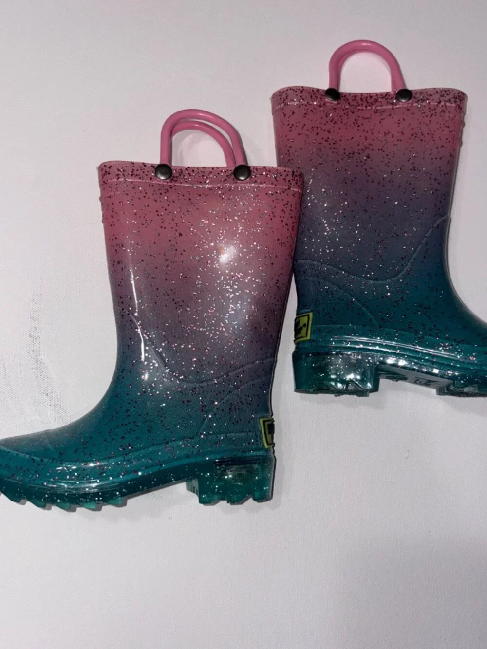 Western Chief Kids Pink Teal Ombre Glitter Light Up Rain Boots Size 5/6 Toddler